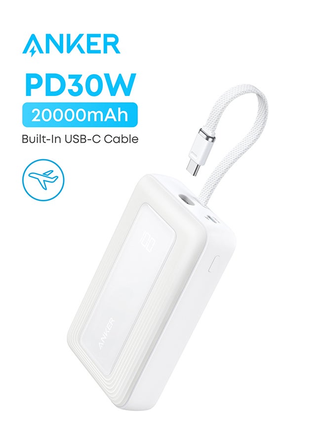 Anker Zolo Power Bank, 20,000mAh 30W High-Speed Portable Charger with Built-In USB-C Cable, Battery Pack For iPhone 17/17 Air/17 Pro/17 Pro Max/16 Series, Galaxy, and More (White, 20000 mAh) - Image 1